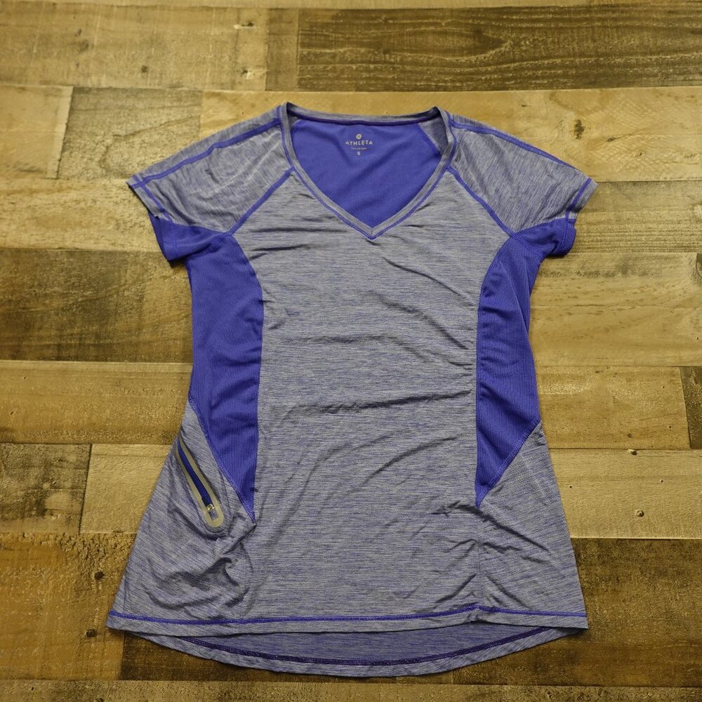 Athleta V neck forerunner tee shirt women's small heather blue